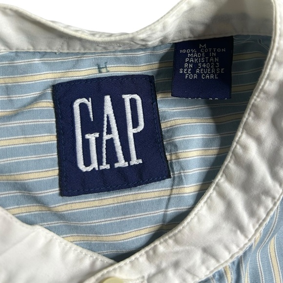 Vintage GAP Men’s Medium Blue Striped Band Collar Shirt 100% Cotton - Picture 5 of 5